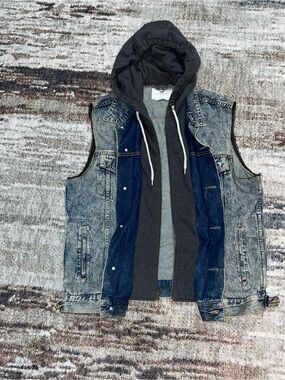 Custom Neighbors Denim Vest Hoodie Acid Wash Denim Layered Vest Jacket